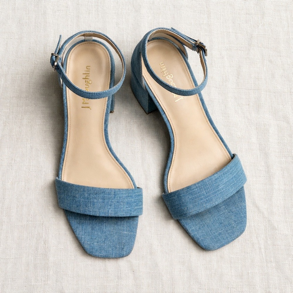 J.McLaughlin Esme Size 7.5 Denim Block Heels Shoe Sandals Blue